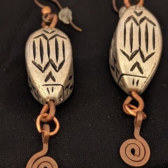 Bold Silver Bohemian Mixed Metal Earrings - Picture 2 of 8